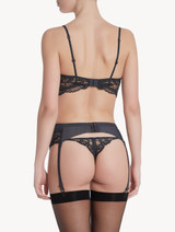 Suspender belt in grey tulle and Leavers lace_1