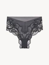 High-waisted briefs in grey tulle and Leavers lace_0