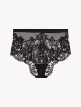 Black high-waisted briefs with floral lace_0