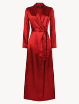 Carmine silk long robe_0