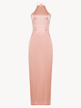Pink silk halterneck nightdress with Leavers lace trim_0