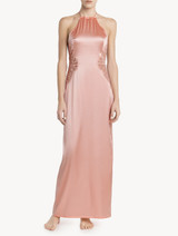Pink silk halterneck nightdress with Leavers lace trim_1