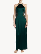 Green silk halterneck nightdress with Leavers lace trim_1