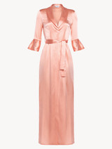 Pink long silk belted robe_0