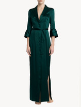 Green long silk belted robe_1