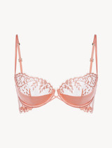 Pink underwired balconette bra with Leavers lace trim_0