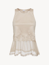 Soft beige cotton and chiffon top_0