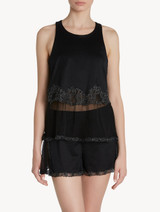 Black cotton and chiffon top_1
