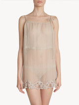 Soft beige chiffon short slip and thong_1