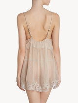 Soft beige chiffon short slip and thong_2