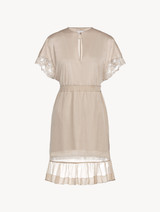Soft beige short sleeved cotton and chiffon nightgown_0