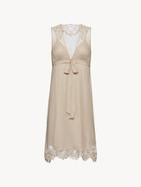 Soft beige cotton and chiffon short nightgown_0
