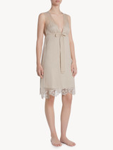 Soft beige cotton and chiffon short nightgown_1