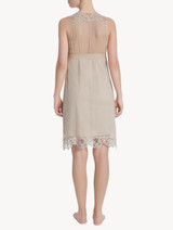 Soft beige cotton and chiffon short nightgown_2