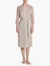 Soft beige silk chiffon short robe_1