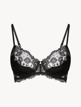 Black sheer embroidered tulle with lurex thread underwired bra_0