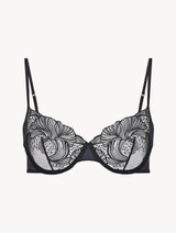 Black sheer strech-tulle underwired bra with floral embroidery_0