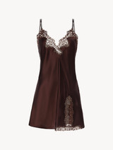 Brown silk slip with copper macramé_0