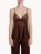 Brown silk camisole with copper macramé_1