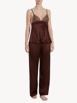 Brown silk camisole with copper macramé_3