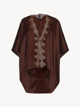 Brown silk robe with copper macramé_0