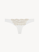 Off-white thong with gold macramé_0