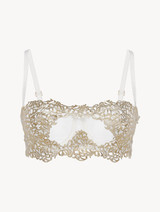 Off-white underwired bra with metallic macramé_0