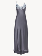 Grey silk long nightgown with lurex frastaglio_0