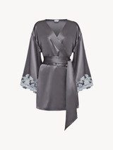 Grey silk short robe with lurex frastaglio_0