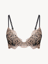 Dark grey and pink embroidered tulle triangle V-bra_0