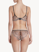 Dark grey and pink embroidered tulle triangle V-bra_2