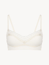 Off-white embroidered tulle bralette with lacing detail_0