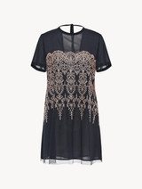 Dark grey and pink tulle and silk-georgette short nightgown_0