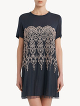 Dark grey and pink tulle and silk-georgette short nightgown_1