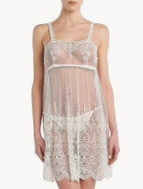 Off-white embroidered short slip and thong set_1