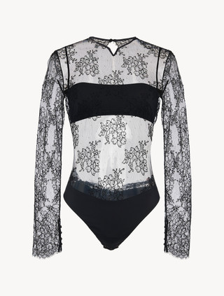 Bodysuit in Black Lycra with embroidered tulle - La Perla - US