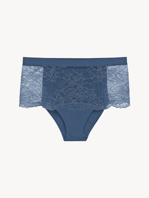 Cornflower blue Leavers lace high-waisted brief_0