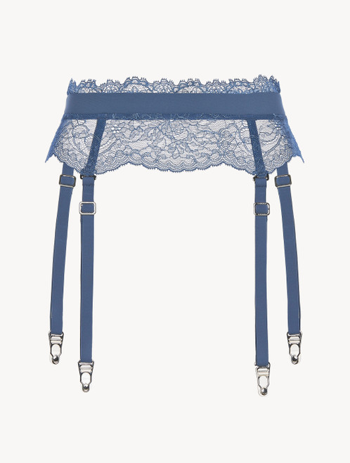 Cornflower blue Leavers lace suspender belt_4