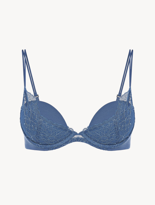Cornflower blue Leavers lace push-up bra_0
