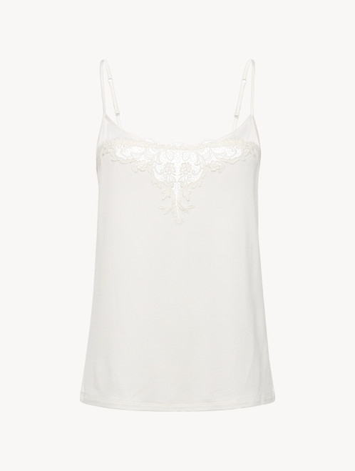 Camisole in white modal jersey with embroidered tulle_3