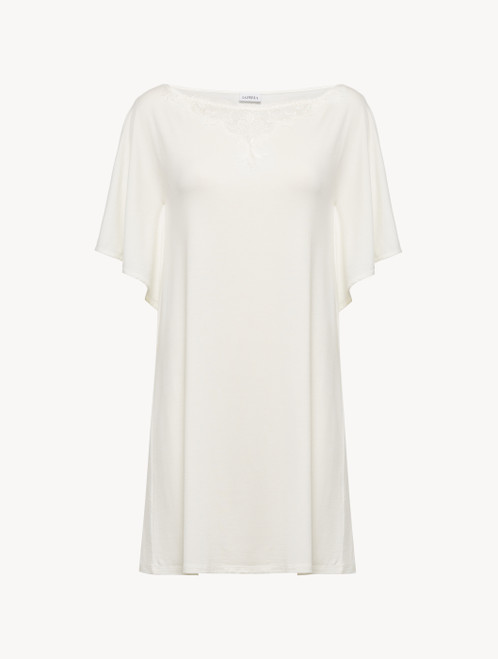 Short nightgown in white modal jersey with embroidered tulle_1