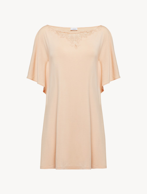 Short nightgown in pink modal jersey with embroidered tulle_2