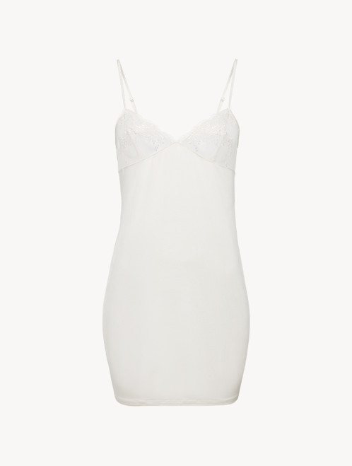 Slip Dress in white modal jersey with embroidered tulle_2