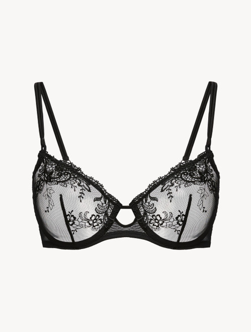 Underwired Bra in black sheer tulle with floral embroidery_2