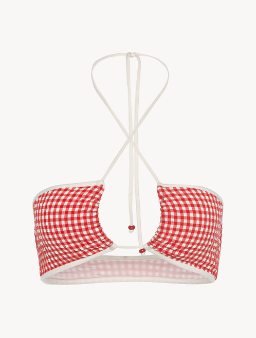 Bandeau Bikini top in red gingham seersucker_3