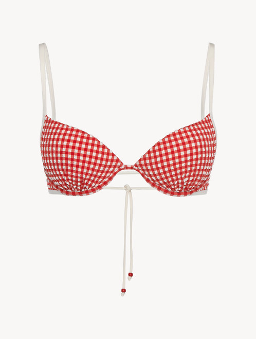 Underwired Bikini top in red gingham seersucker_0