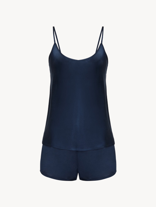 Short pajama set in navy blue silk_4