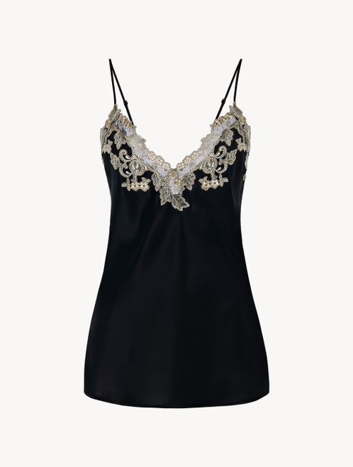 Black silk satin camisole with frastaglio_1