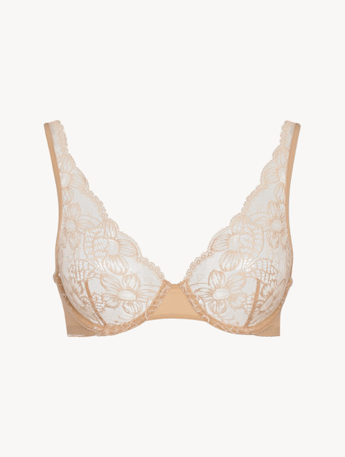 Underwired Bra in beige Lycra with Leavers lace_4