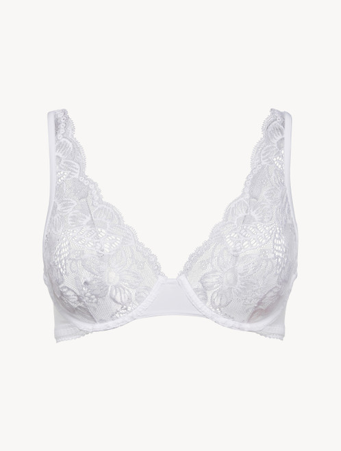 Underwired Bra in white Lycra with Leavers lace_2